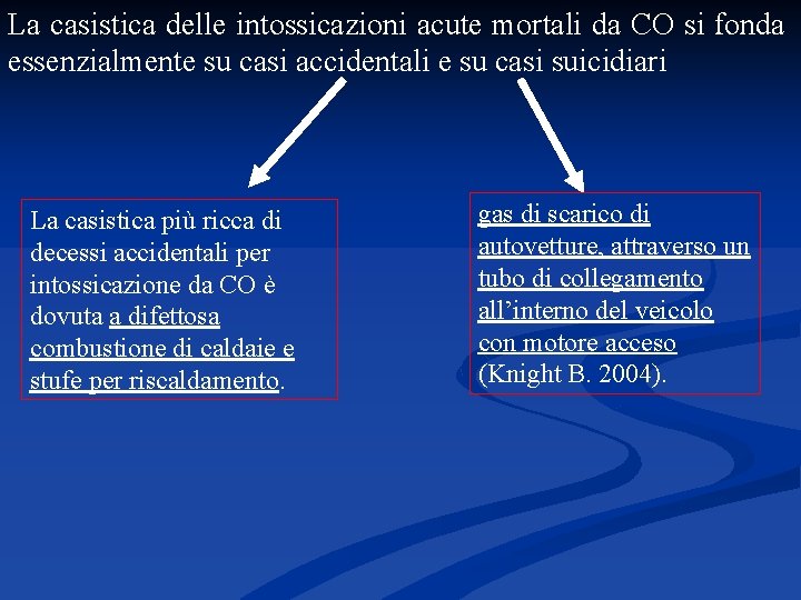 La casistica delle intossicazioni acute mortali da CO si fonda essenzialmente su casi accidentali