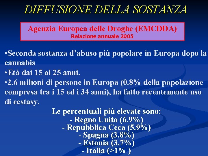 DIFFUSIONE DELLA SOSTANZA Agenzia Europea delle Droghe (EMCDDA) Relazione annuale 2005 • Seconda sostanza