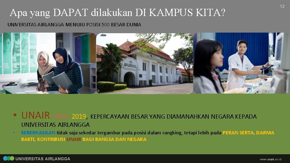 12 Apa yang DAPAT dilakukan DI KAMPUS KITA? UNIVERSITAS AIRLANGGA MENUJU POSISI 500 BESAR