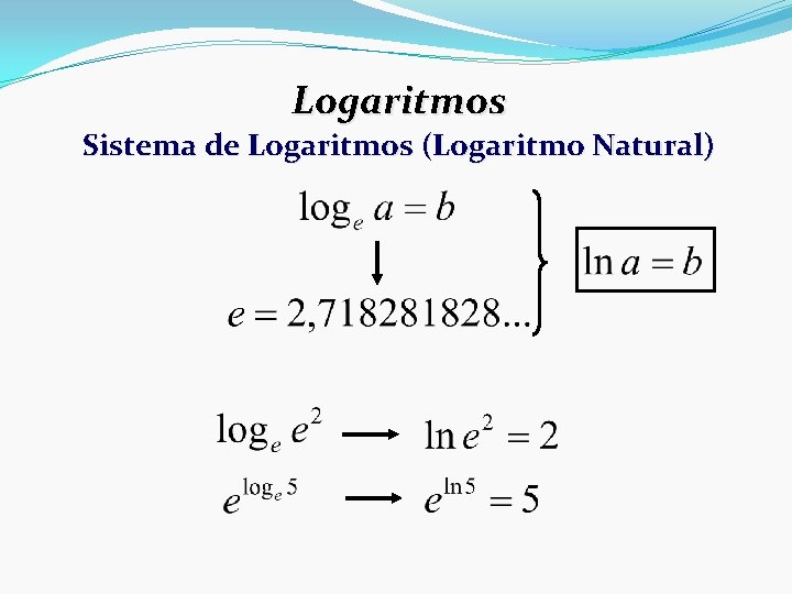 Logaritmos Sistema de Logaritmos (Logaritmo Natural) 