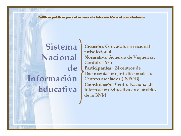 Políticas públicas para el acceso a la información y el conocimiento Sistema Nacional de