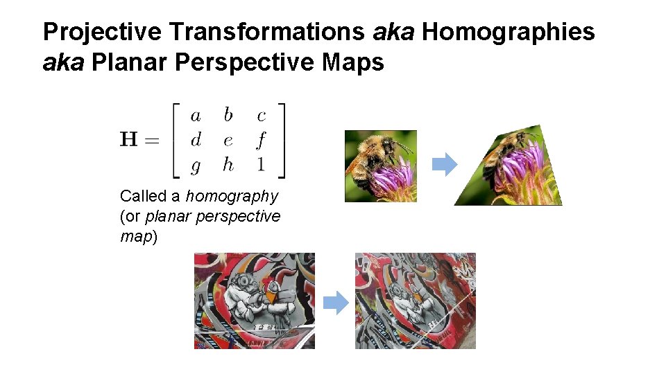 Projective Transformations aka Homographies aka Planar Perspective Maps Called a homography (or planar perspective