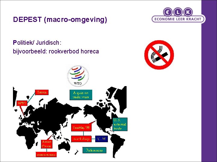 DEPEST (macro-omgeving) Politiek/ Juridisch: bijvoorbeeld: rookverbod horeca 