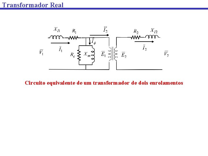 Transformador Real Circuito equivalente de um transformador de dois enrolamentos 