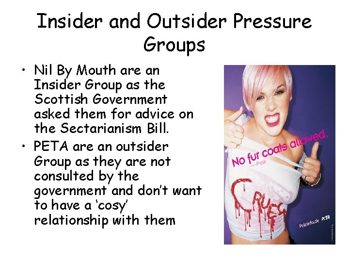 Insider and Outsider Pressure Groups • Nil By Mouth are an Insider Group as