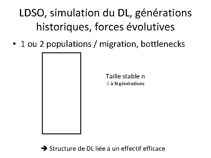 LDSO, simulation du DL, générations historiques, forces évolutives • 1 ou 2 populations /