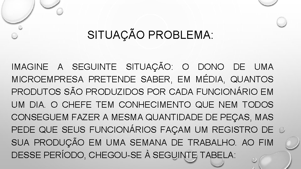 SITUAÇÃO PROBLEMA: IMAGINE A SEGUINTE SITUAÇÃO: O DONO DE UMA MICROEMPRESA PRETENDE SABER, EM