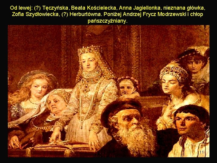 Od lewej: (? ) Tęczyńska, Beata Kościelecka, Anna Jagiellonka, nieznana główka, Zofia Szydłowiecka, (?