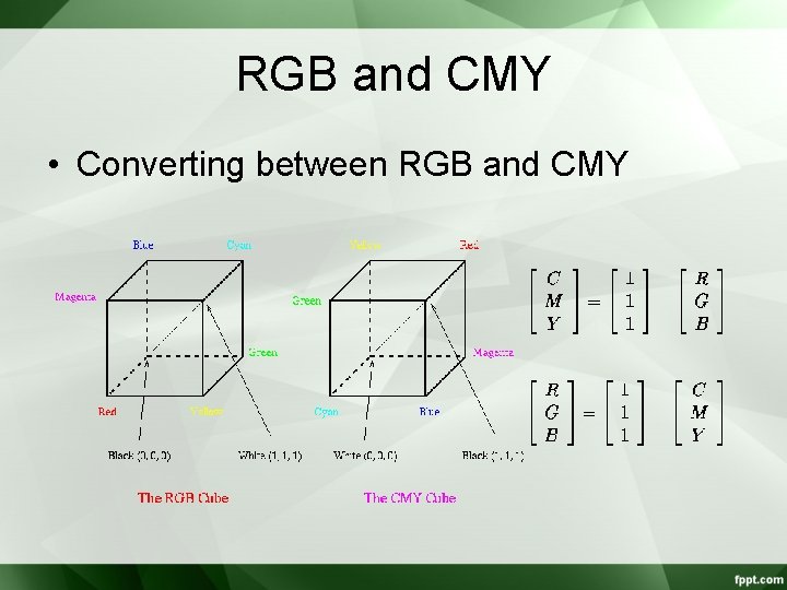 RGB and CMY • Converting between RGB and CMY 