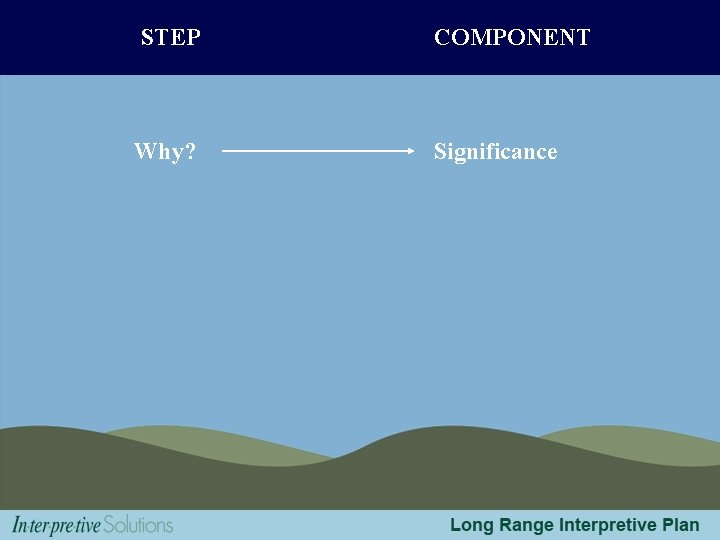 STEP COMPONENT Why? Significance 