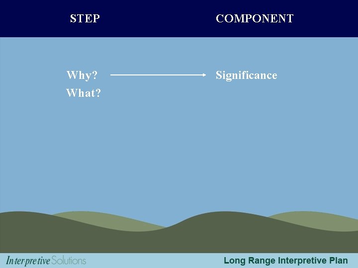 STEP Why? What? COMPONENT Significance 