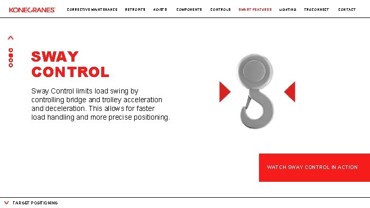 CORRECTIVE MAINTENANCE RETROFITS HOISTS COMPONENTS CONTROLS SMART FEATURES LIGHTING TRUCONNECT CONTACT SWAY CONTROL Sway
