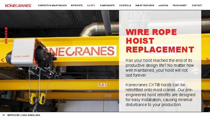 CORRECTIVE MAINTENANCE RETROFITS HOISTS COMPONENTS CONTROLS SMART FEATURES LIGHTING TRUCONNECT CONTACT WIRE ROPE HOIST