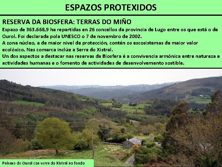 ESPAZOS PROTEXIDOS RESERVA DA BIOSFERA: TERRAS DO MIÑO Espazo de 363. 668, 9 ha