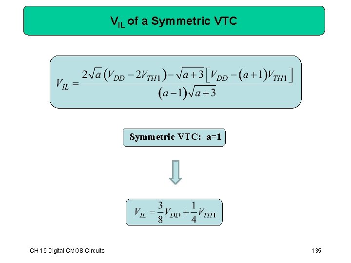 VIL of a Symmetric VTC: a=1 CH 15 Digital CMOS Circuits 135 VIL of a Symmetric VTC: a=1 CH 15 Digital CMOS Circuits 135