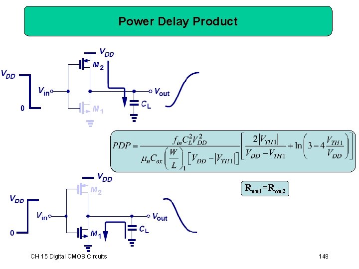 Power Delay Product Ron 1=Ron 2 CH 15 Digital CMOS Circuits 148 Power Delay Product Ron 1=Ron 2 CH 15 Digital CMOS Circuits 148