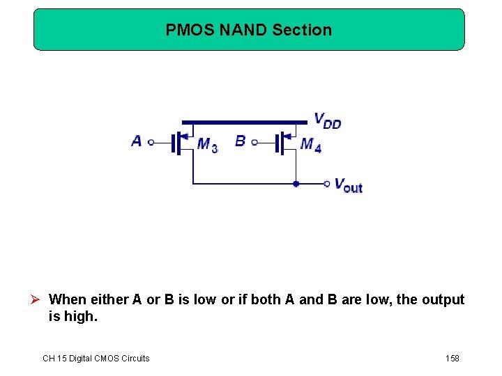 PMOS NAND Section Ø When either A or B is low or if both PMOS NAND Section Ø When either A or B is low or if both