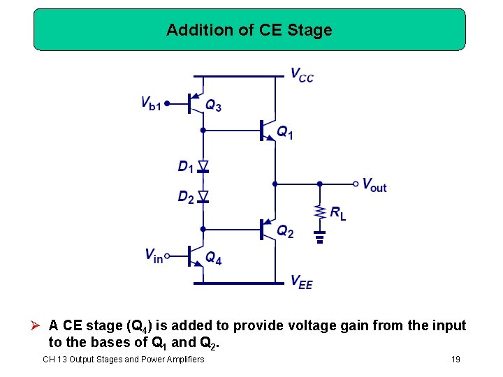 Addition of CE Stage Ø A CE stage (Q 4) is added to provide Addition of CE Stage Ø A CE stage (Q 4) is added to provide
