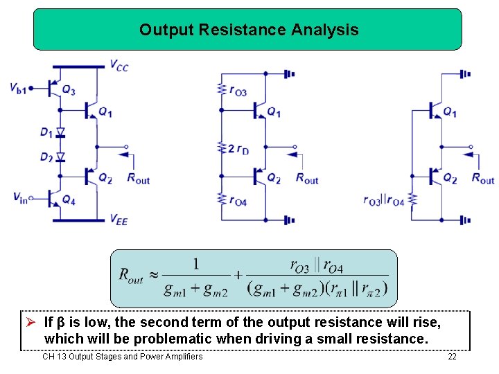 Output Resistance Analysis Ø If β is low, the second term of the output Output Resistance Analysis Ø If β is low, the second term of the output
