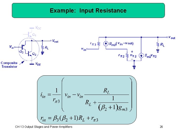 Example: Input Resistance CH 13 Output Stages and Power Amplifiers 26 Example: Input Resistance CH 13 Output Stages and Power Amplifiers 26
