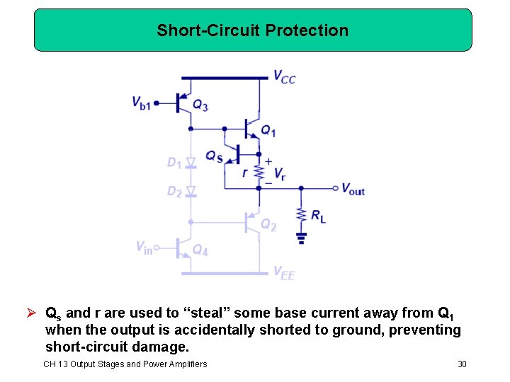 Short-Circuit Protection Ø Qs and r are used to “steal” some base current away Short-Circuit Protection Ø Qs and r are used to “steal” some base current away