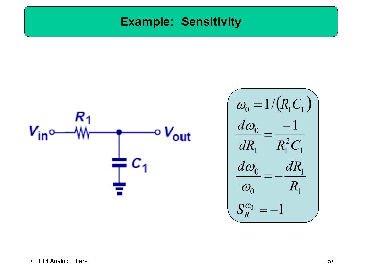 Example: Sensitivity CH 14 Analog Filters 57 Example: Sensitivity CH 14 Analog Filters 57