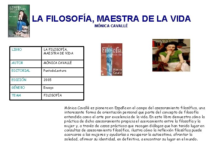 LA FILOSOFÍA, MAESTRA DE LA VIDA MÓNICA CAVALLÉ LIBRO LA FILOSOFÍA, MAESTRA DE VIDA