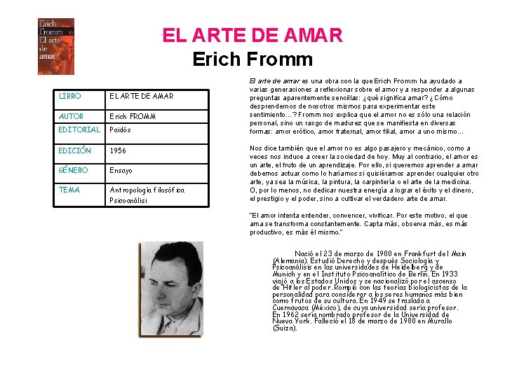 EL ARTE DE AMAR Erich Fromm LIBRO EL ARTE DE AMAR AUTOR Erich FROMM