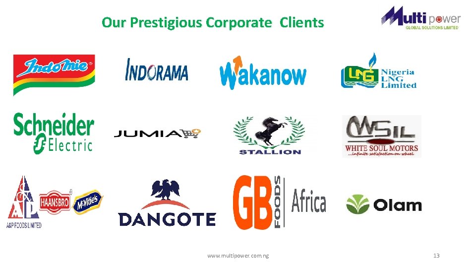 Our Prestigious Corporate Clients www. multipower. com. ng 13 