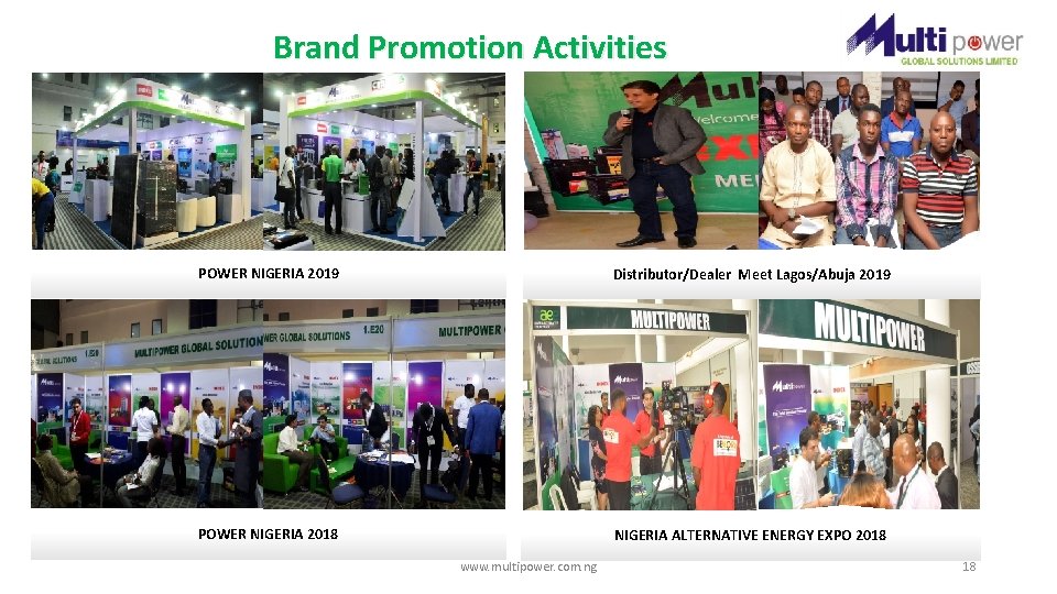 Brand Promotion Activities POWER NIGERIA 2019 Distributor/Dealer Meet Lagos/Abuja 2019 POWER NIGERIA 2018 NIGERIA