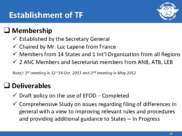 Establishment of TF q Membership ü ü Established by the Secretary General Chaired by