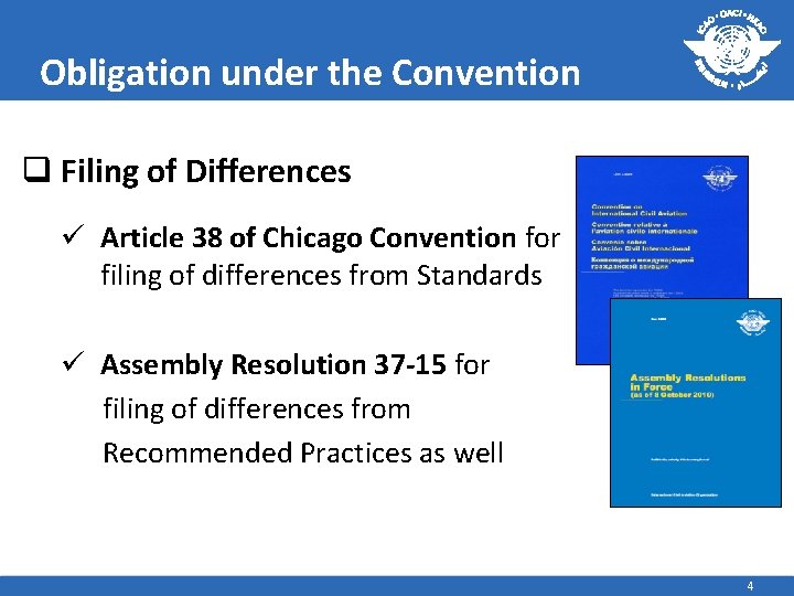 Obligation under the Convention q Filing of Differences ü Article 38 of Chicago Convention