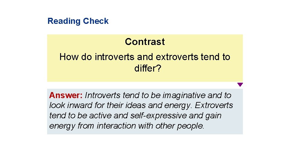 Reading Check Contrast How do introverts and extroverts tend to differ? Answer: Introverts tend