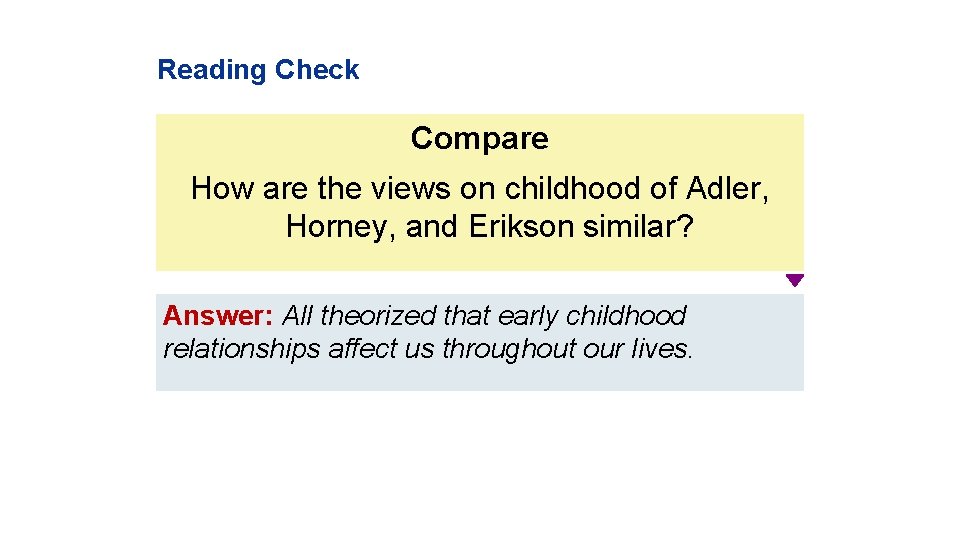 Reading Check Compare How are the views on childhood of Adler, Horney, and Erikson