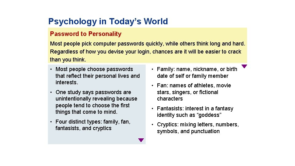 Psychology in Today’s World Password to Personality Most people pick computer passwords quickly, while