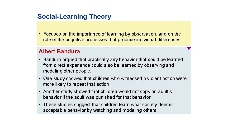 Social-Learning Theory • Focuses on the importance of learning by observation, and on the