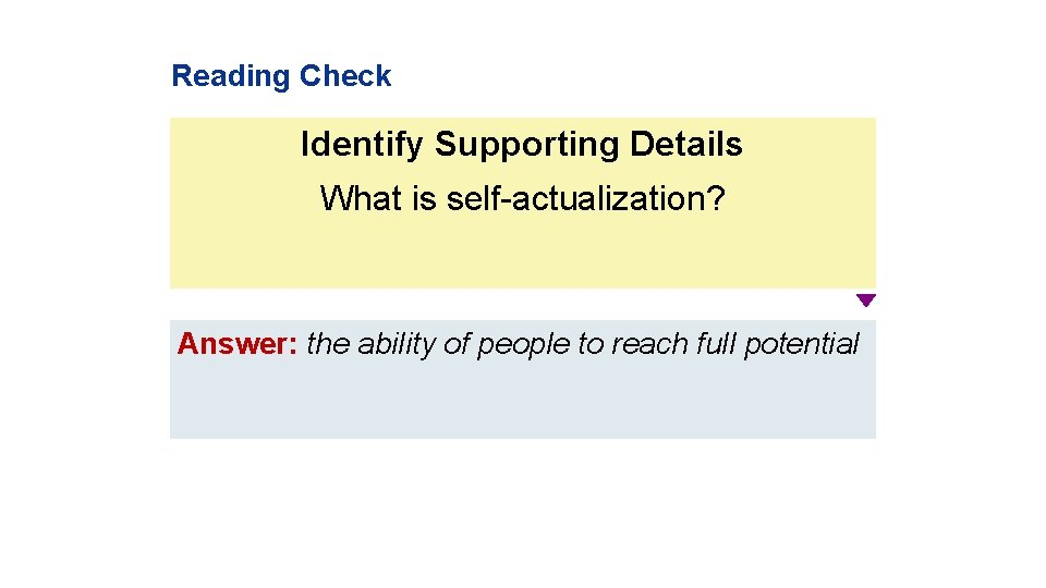 Reading Check Identify Supporting Details What is self-actualization? Answer: the ability of people to