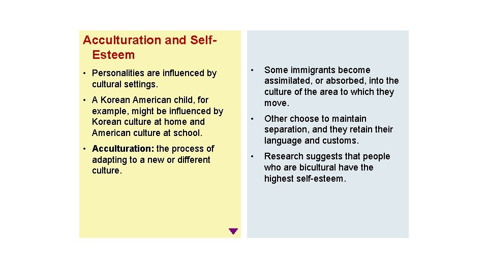 Acculturation and Self. Esteem • • A Korean American child, for example, might be