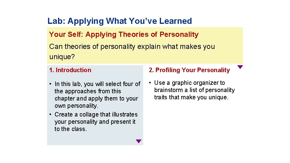 Lab: Applying What You’ve Learned Your Self: Applying Theories of Personality Can theories of