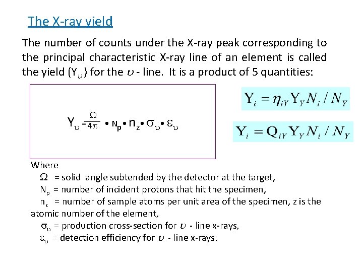 The X-ray yield The number of counts under the X-ray peak corresponding to the