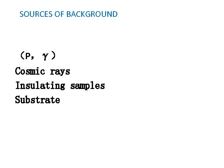 SOURCES OF BACKGROUND （P，γ） Cosmic rays Insulating samples Substrate 