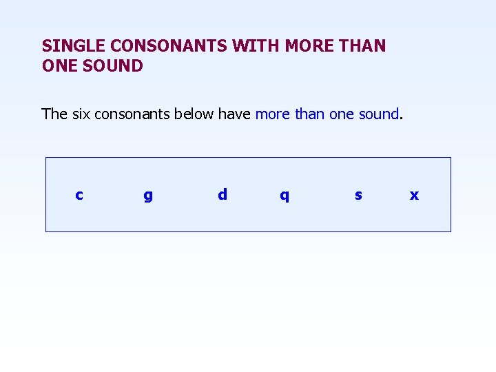 SINGLE CONSONANTS WITH MORE THAN ONE SOUND The six consonants below have more than