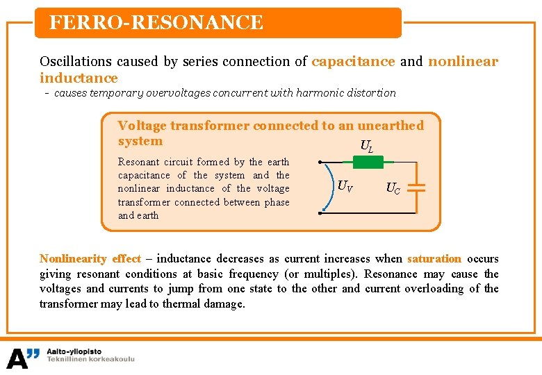 FERRO-RESONANCE Oscillations caused by series connection of capacitance and nonlinear inductance - causes temporary FERRO-RESONANCE Oscillations caused by series connection of capacitance and nonlinear inductance - causes temporary