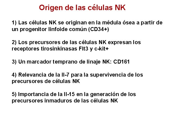 Origen de las células NK 1) Las células NK se originan en la médula