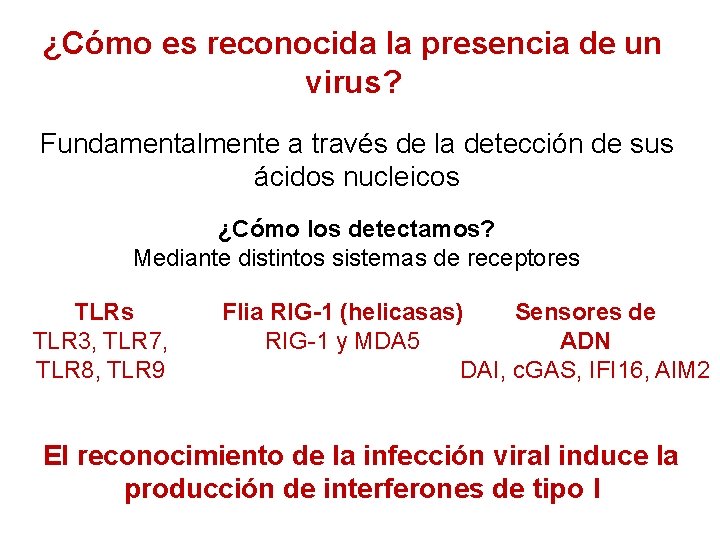 ¿Cómo es reconocida la presencia de un virus? Fundamentalmente a través de la detección