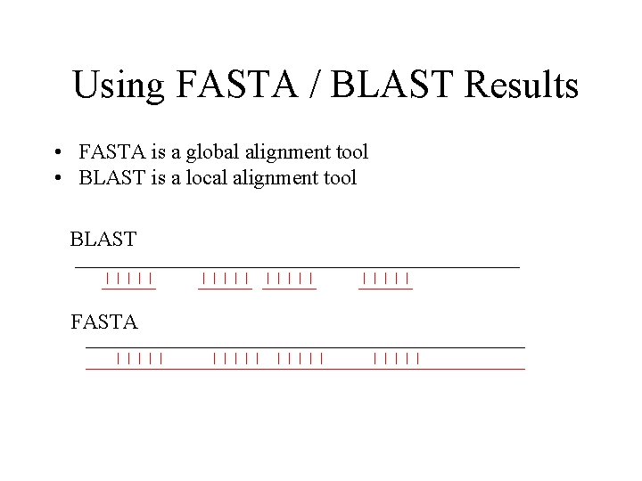 Using FASTA / BLAST Results • FASTA is a global alignment tool • BLAST