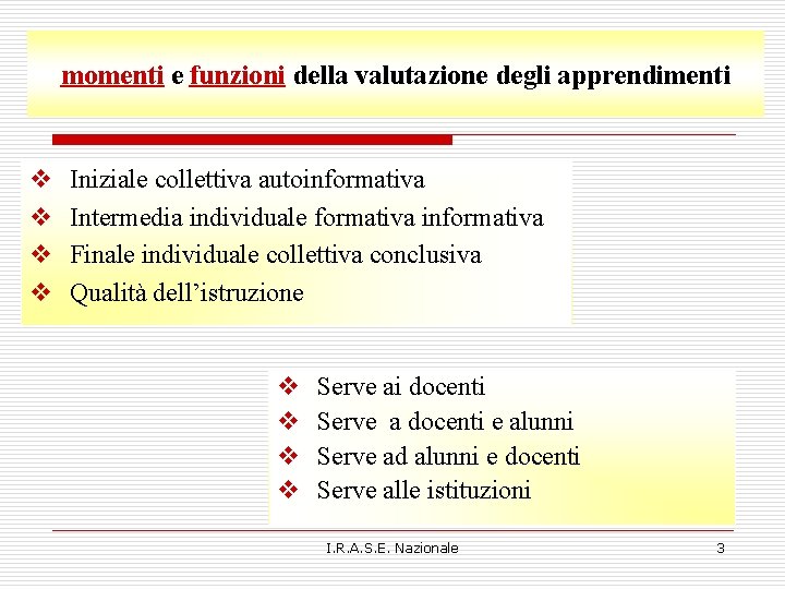 momenti e funzioni della valutazione degli apprendimenti v v Iniziale collettiva autoinformativa Intermedia individuale momenti e funzioni della valutazione degli apprendimenti v v Iniziale collettiva autoinformativa Intermedia individuale