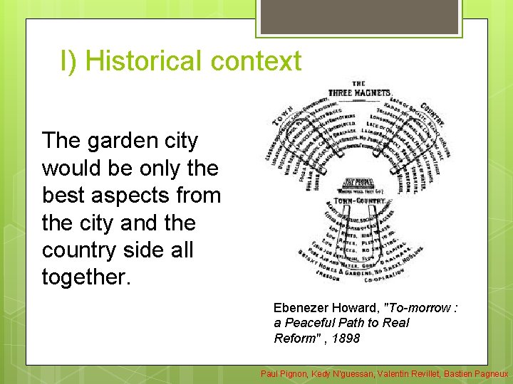I) Historical context The garden city would be only the best aspects from the I) Historical context The garden city would be only the best aspects from the