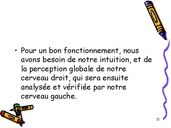 • Pour un bon fonctionnement, nous avons besoin de notre intuition, et de • Pour un bon fonctionnement, nous avons besoin de notre intuition, et de