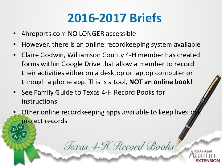 2016 -2017 Briefs • 4 hreports. com NO LONGER accessible • However, there is